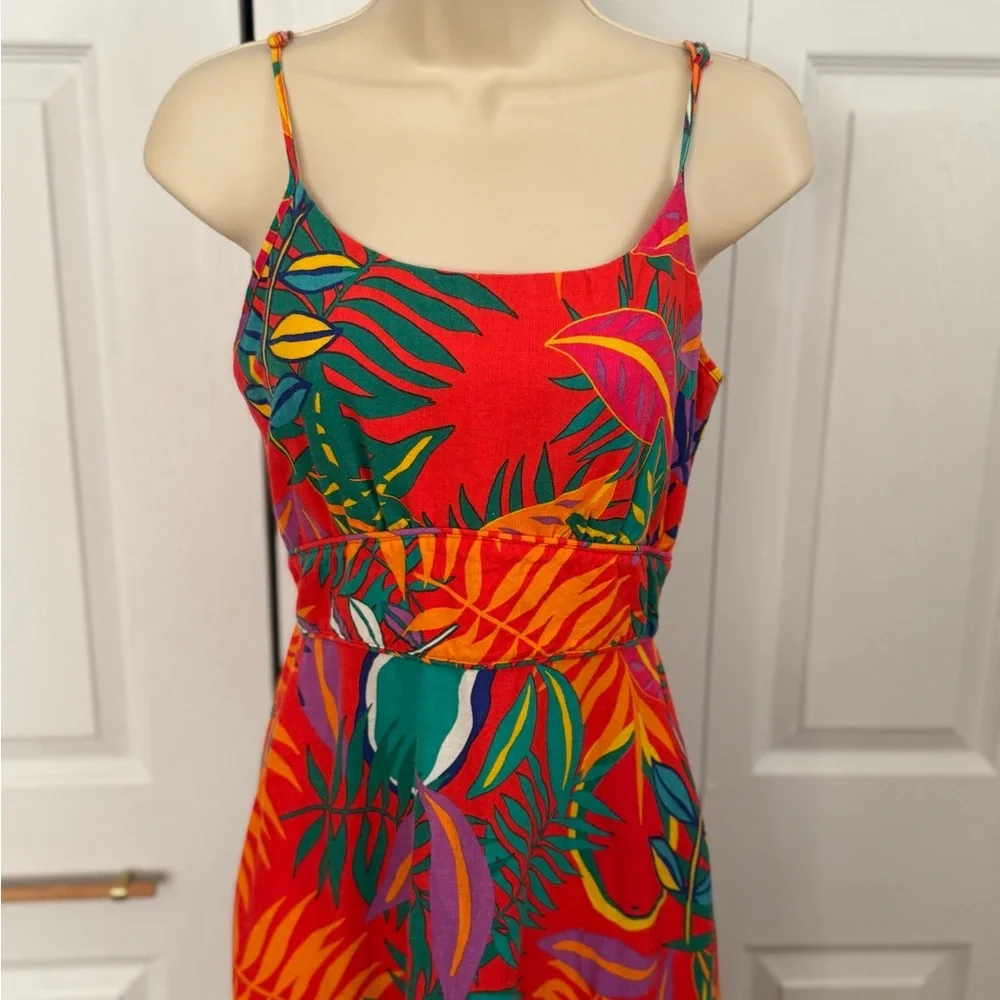 C&C California Vibrant Leaf Print linen Maxi Dress - Picture 4 of 6